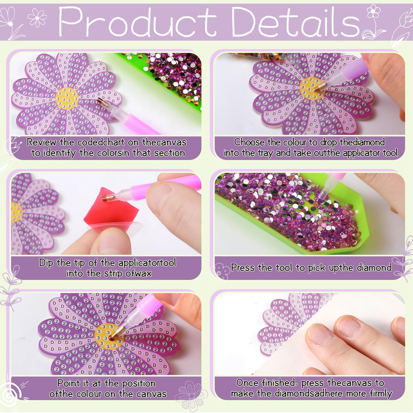 Relaxweex 30 Pcs Diamond Painting Kits for Adults DIY Diamond Art Painting Wall Hook Key Holder Wall Mounted Adhesive Hook Arts and Crafts DIY Kits for Towel Hat Kitchen Decoration(Flower)