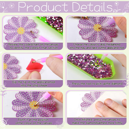 Relaxweex 30 Pcs Diamond Painting Kits for Adults DIY Diamond Art Painting Wall Hook Key Holder Wall Mounted Adhesive Hook Arts and Crafts DIY Kits for Towel Hat Kitchen Decoration(Flower)