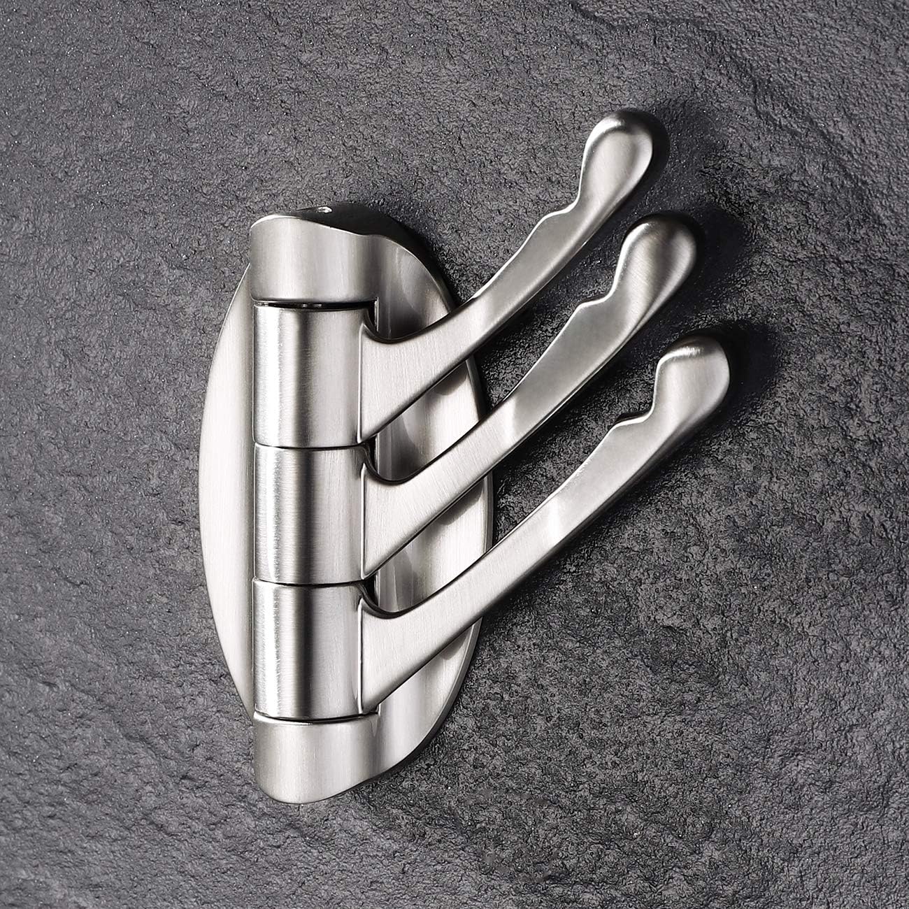KES Solid Metal Swivel Hook - Heavy Duty Folding Swing Arm Triple Coat Hook, Brushed Nickel, A5060-2