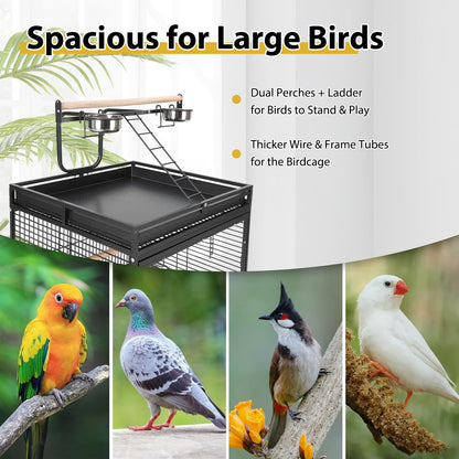 Large Vintage Wrought Iron Bird Cage - Rolling Stand, Stainless Bowls, Non-Toxic Coating, Flight Cage, Easy Clean,for Various Birds,65inch