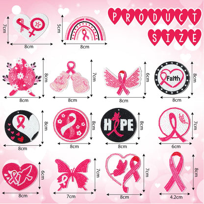 Estune 28 Pcs Breast Cancer Diamond Painting Keychains Pink Ribbon Diamond Art Key Chain Double Sided 5d DIY Painting Kits Keyring Pendant for Beginners Adults Women Gift