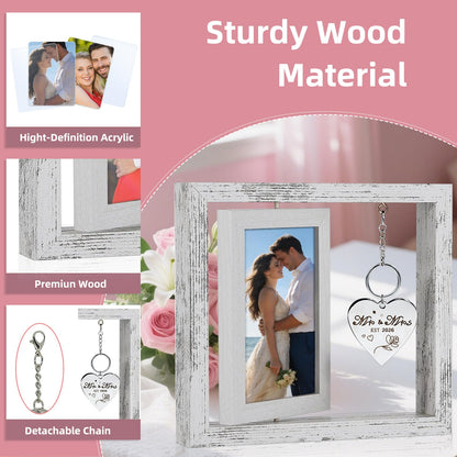Fooyekep Wedding Gifts for Couples 2026, Wedding Picture Frame - Rotating Floating Mr and Mrs Frame, Bridal Shower Gifts for Bride, Engagement Gift for Couples Newlyweds, Holds 4x6 Pictures