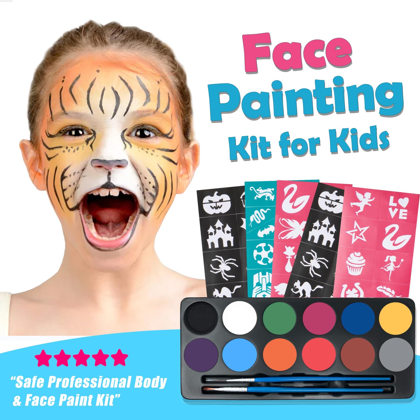 Maydear Face Painting Kit for Kids with 12 Colors Safe and Non-Toxic Large Water Based Face Paint (Matte)