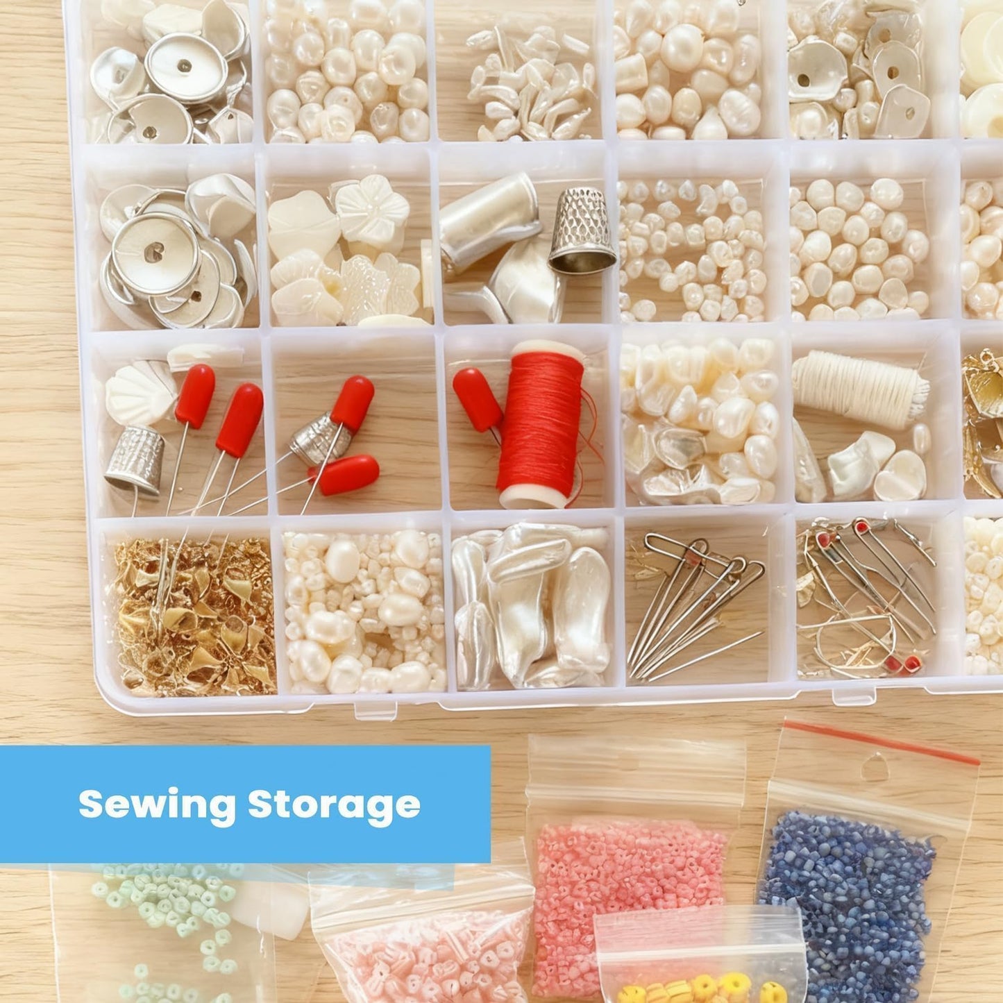 Megoogo 2pack 24 Grid Clear Plastic Bead Organizer Box with Adjustable Dividers, Bead Organizers and Storage Container Box with 2 Label Sticker for Craft Buttons Fishing Tackles Tools Hair Accessories
