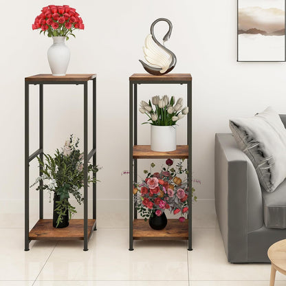 NOAMOO 32 inch Tall Metal Wood Plant Stand, Tier Potted Plant Shelf for Indoor, Flower Pot Holder for Corner Living