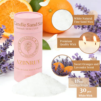 Pearled Sand Candles with Wicks 18 Oz-Refillable Citrus&Lavender Scented Natural Pearled Candle Sand Wax Pearl Candle Powder Beads-Non Toxic Luxury Long Lasting 120 Hours DIY Candles Making Kit White