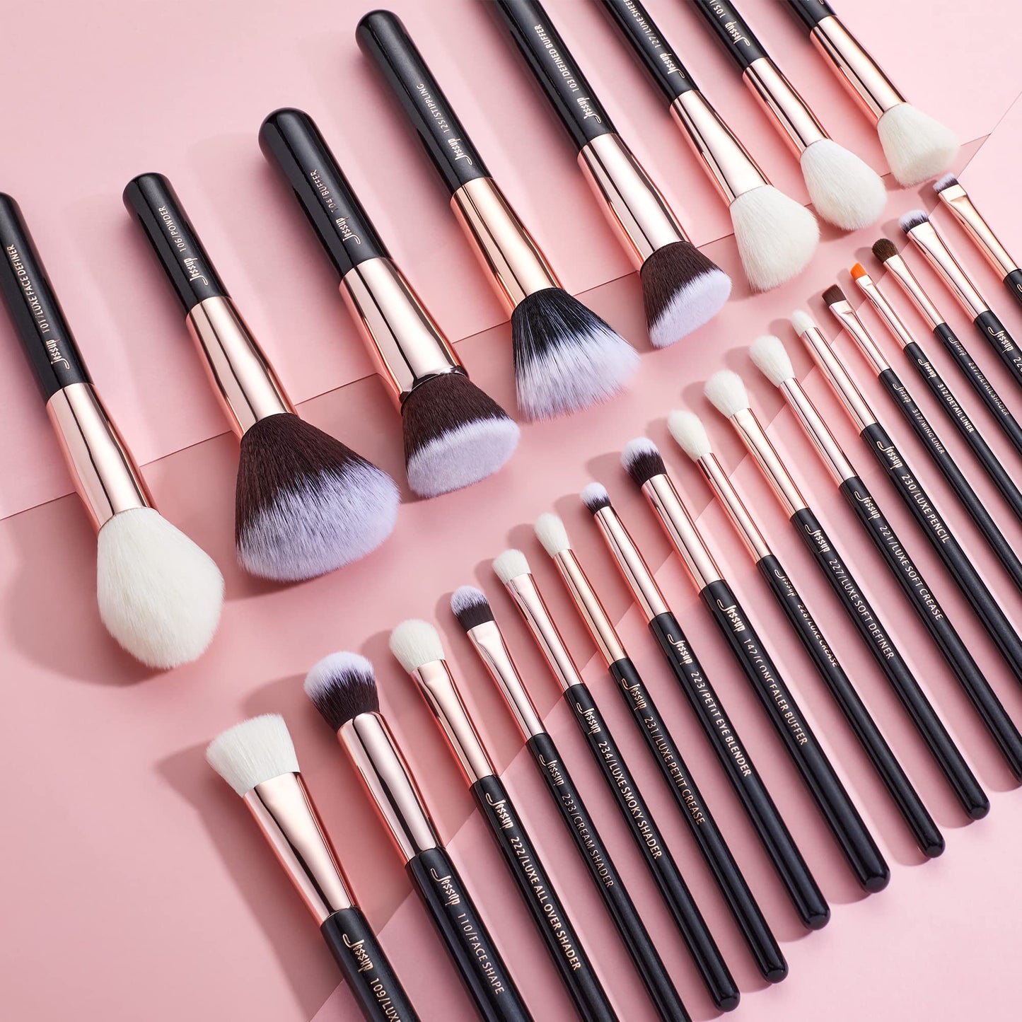 Jessup Brand 25pcs Professional Makeup Brush Set Beauty Cosmetic Foundation Powder Blusher Eyeshadow Blending Highlight Concealer Natural-Synthetic Hair Brushes Set (Pearl White/Silver)