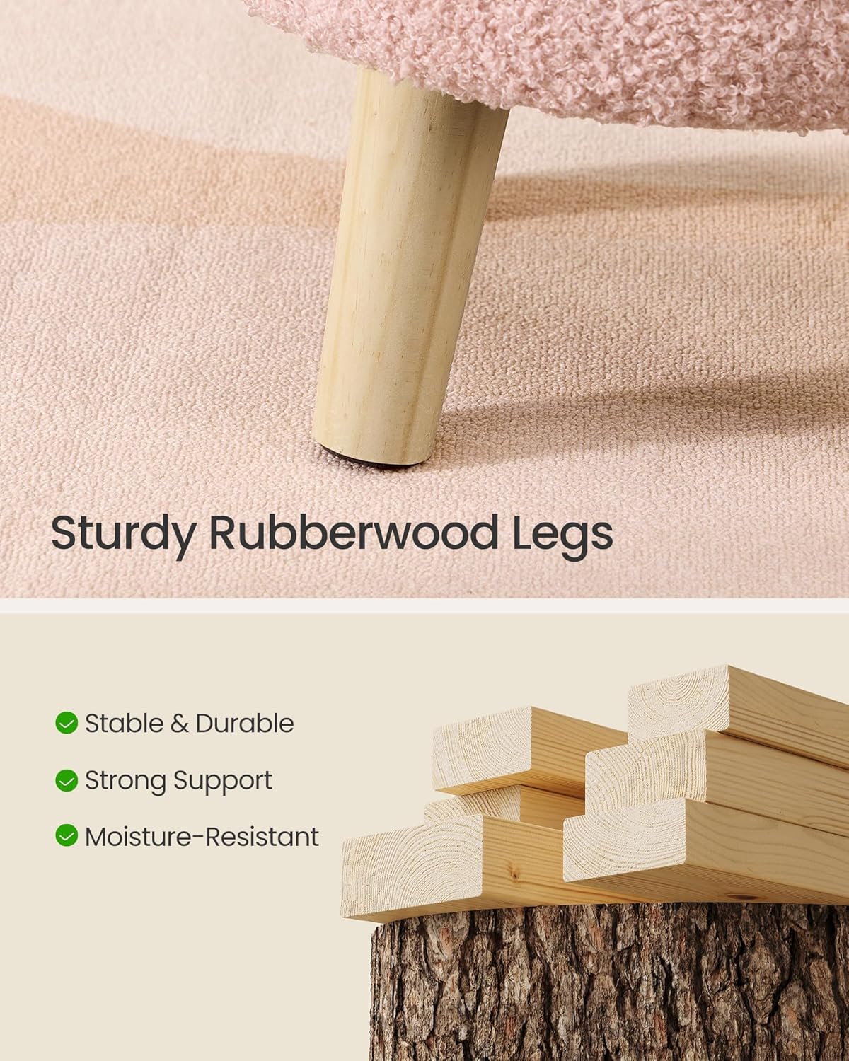 12.2 Inches, ULOM515SA01 SONGMICS Storage Ottoman, Foot Stool, Round Ottoman with Padded Seat, Foot Rest with Wood