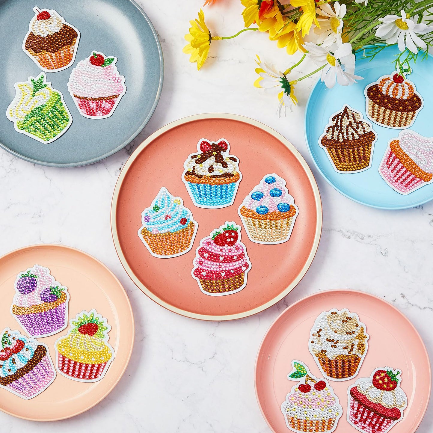 Xuhal 16 Pcs Diamond Painting Magnets DIY Diamond Painting Kits for Gem Art Magnet Fridge Stickers for Beginners Adults DIY Crafts Party(Cupcake)