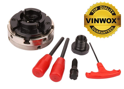 VINWOX 4INCH 4-Jaw Self-Centering Wood Lathe Chuck, 2" Round Jaw Mounted, 1"x8TPI thread & 3/4"x16TPI Adapter, T Allen Wrench, Screw Chuck, SCR4-4, Nickle electric Coating Body