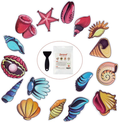 16 Secopad Non Slip Bathtub Stickers, PCS Adhesive Kids Sea Shell Anti Slip Decal Treads for Shower and Bath Tub