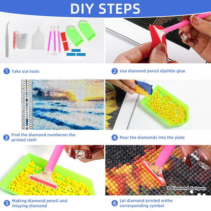 DKHDBD Diamond Painting Kits for Adults, 12x16 Inch DIY Paint by Numbers for Adults Beginner, DIY Full Drill Diamond Dots Paintings Picture Arts Craft for Home Wall Art Decor (Seaside)