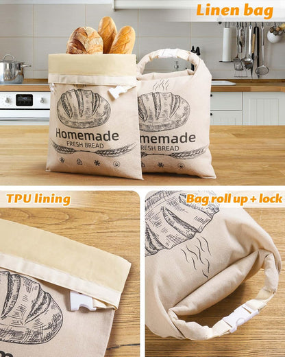 1 Pack 17 12.6 Inches Beeswax Bread Bags for Sourdough,Reusable Organic Linen Beeswax Bread Bag for Homemade Sourdough