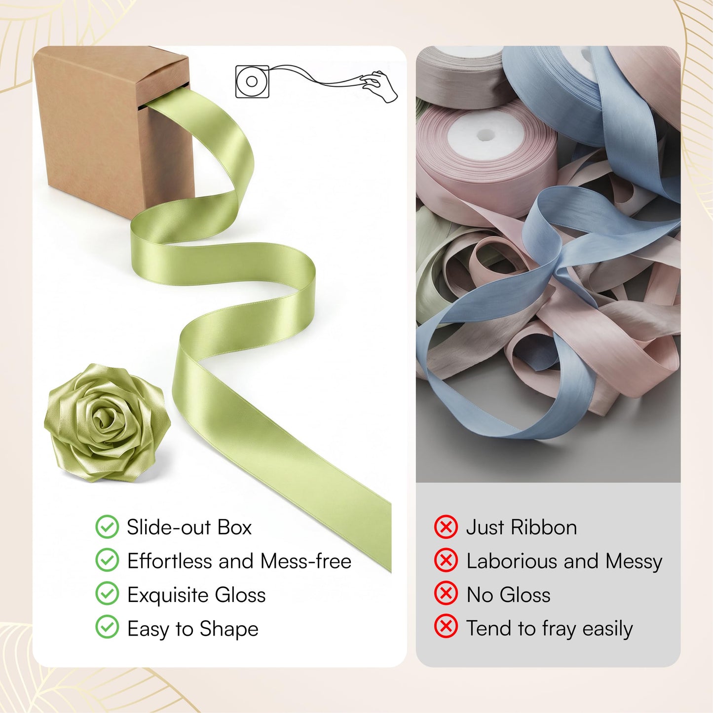 Caydo 1-1/2 Inch Satin Ribbon Flower Making Kit for Birthday Gifts, 50 Yards Sage Green Ribbon with Floral Stem Wire, Wrapping Paper, Glue Stick, 3D Butterfly and Diamond Pins