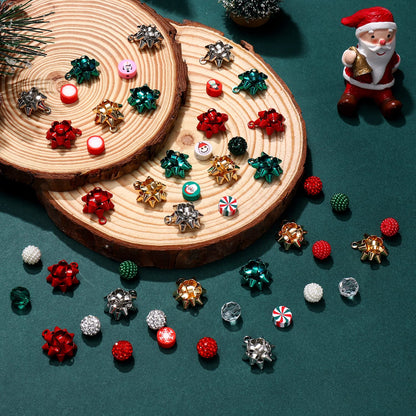 NVENF 600PCS+ Christmas Beads Charms for Jewelry Making, Metallic Christmas Bow Charms, Red Green Clay Beads, Assorted Rhinestone CCB Beads Gold Spacer Beads for DIY Bracelet Necklace Crafts