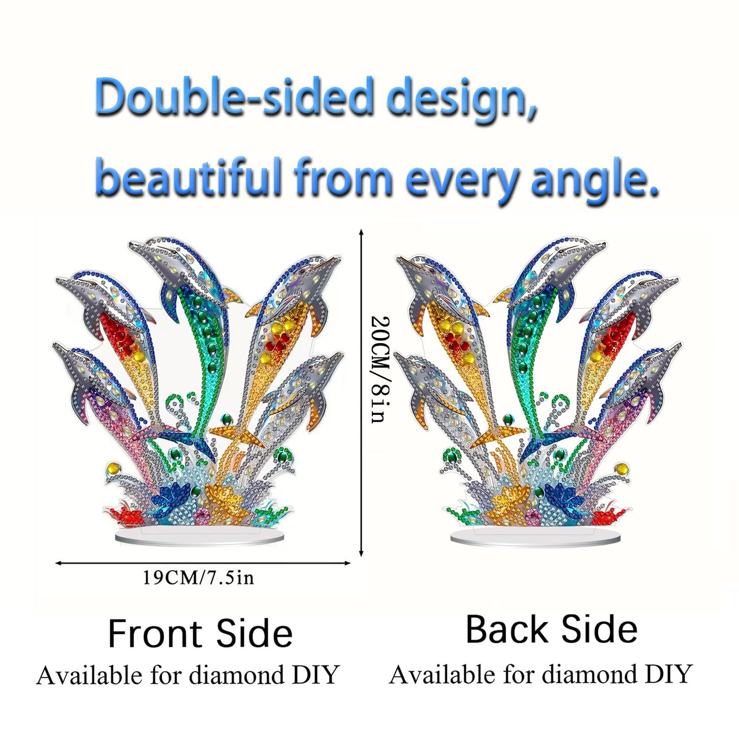 LIULIMI DIY 5D Painting Kits, Special Shaped Crystal Art Kit, Stand Up Acrylic Tabletop Ornament Making Kit, Two-Sided Painting, Great Holiday Gift(Dolphins)