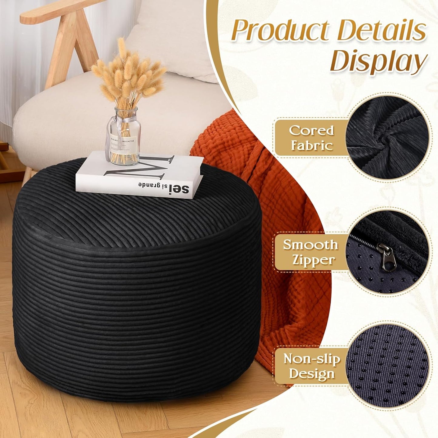 AS AWESLING Plush Round Ottoman Foot Rest - Dual Size Comfort for Living Room