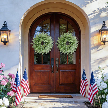 NIOPELO 26'' Eucalyptus and Boston Ferns Wreath for Front Door - Artificial Eucalyptus Leaves Greenery Outdoor Wreath for Wedding Farmhouse Porch Wall Room Home Decor (Gray-Green)