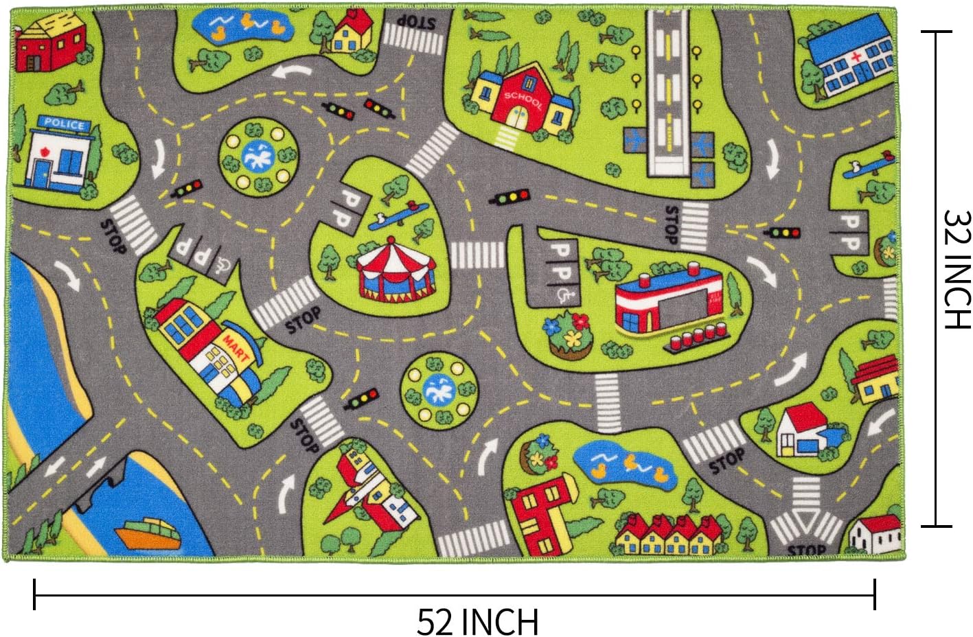 52 32 Large Kids Carpet Playmat Rug x with Non-Slip Backing, City Life Play Mat for Playing with Car Toy, Game Area