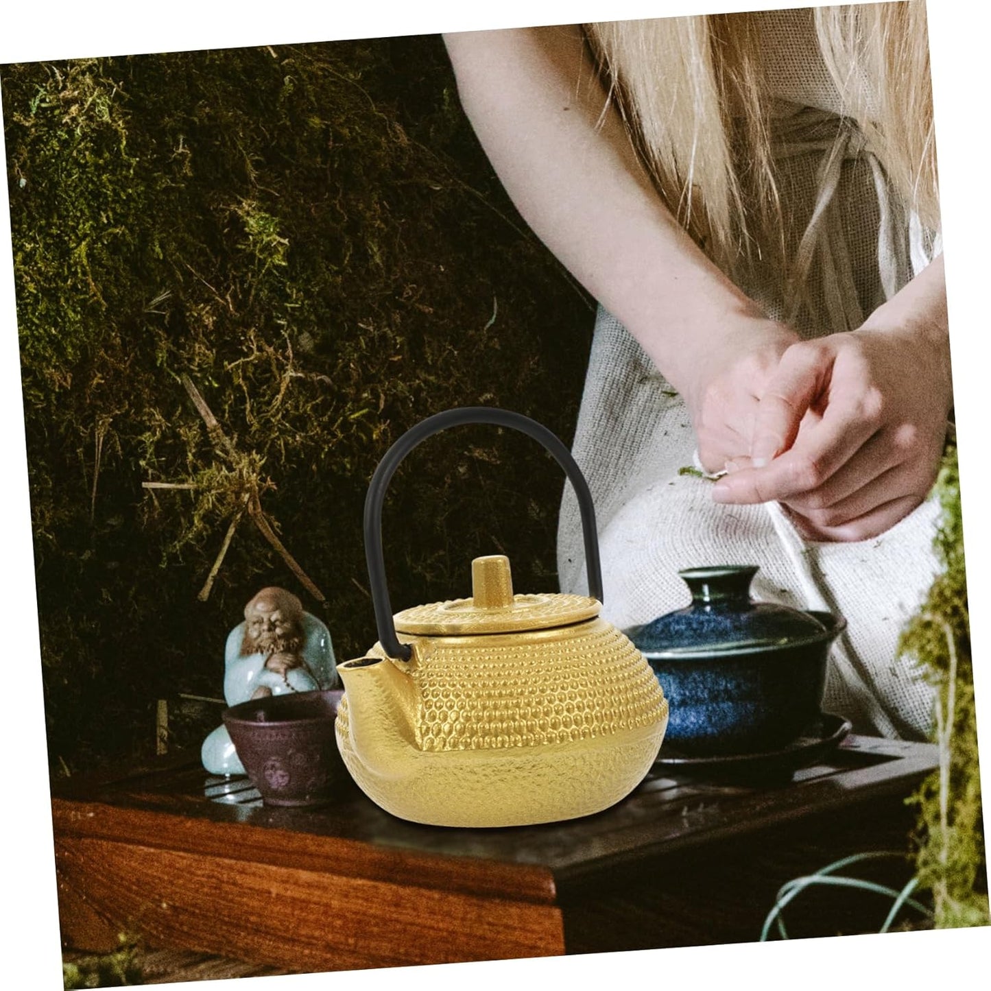 Cast Iron Teapot Tea Set, Whistling Kettle for Stovetop, Dollhouse Decoration Accessories, Mini Iron Kettle