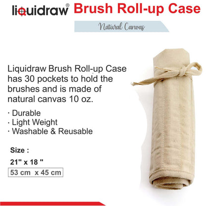 Liquidraw 30 Pocket Canvas Paint Brush Holder - Natural | 21" x 18" | Roll Up Brush Storage Pouch | Ideal Case for Paintbrush & Art Tool Storage | Easy to Carry | Also Great for Storing Makeup Brushes
