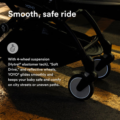 Stokke YOYO3 Stroller from 6 Months - Includes Black Frame/Olive Seat Cushion + Canopy - Folds in & Out in a Flash - Light & Compact - Carry-On Compatible