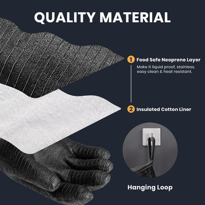 GEEKHOM 18-Inch Heat Resistant Gloves 932°F for BBQ Grilling, Waterproof Long Sleeve Anti-Slip Cooking Gloves – Textured Grip Protection