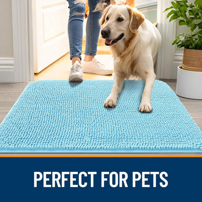 OLANLY Dog Door Mat - Absorbent Non-Slip Chenille Mat for Muddy Paws | 70x32, Quick Dry, Blue