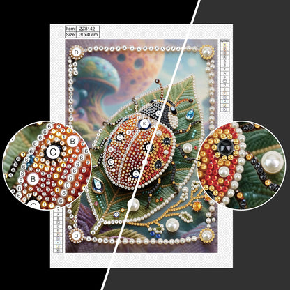 WSLWXSHM Pearl Diamond Painting Kits for Adults Ladybug, 5D Special Shape Diamond Art Kits for Beginners, Crystal Rhinestones Diamond Painting for Home Wall Decoration Gift 12×16inch/30×40cm Insect