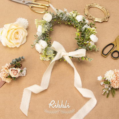 Ribbli 3 Rolls Ivory Ribbon 1 Inch x 18 Yards Cream White Handmade Cotton Frayed Fringe Ribbons for Wrapping Wedding Invites Bridal Bouquets Baby Shower DIY Crafts Home Decor