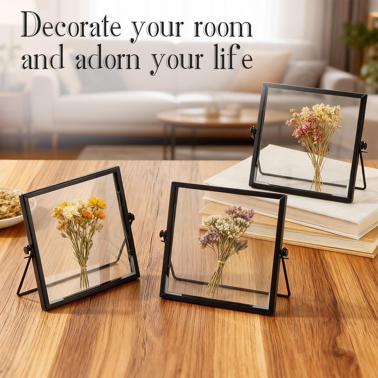 Amyhill Set of 6 Metal Picture Frames Vintage Minimal Ornate Floating Frames 4 x 4 Inches Photo Antique Easel Stand Vertical Glass Holder for Pictures Photos Desk Tabletop Display(Black)