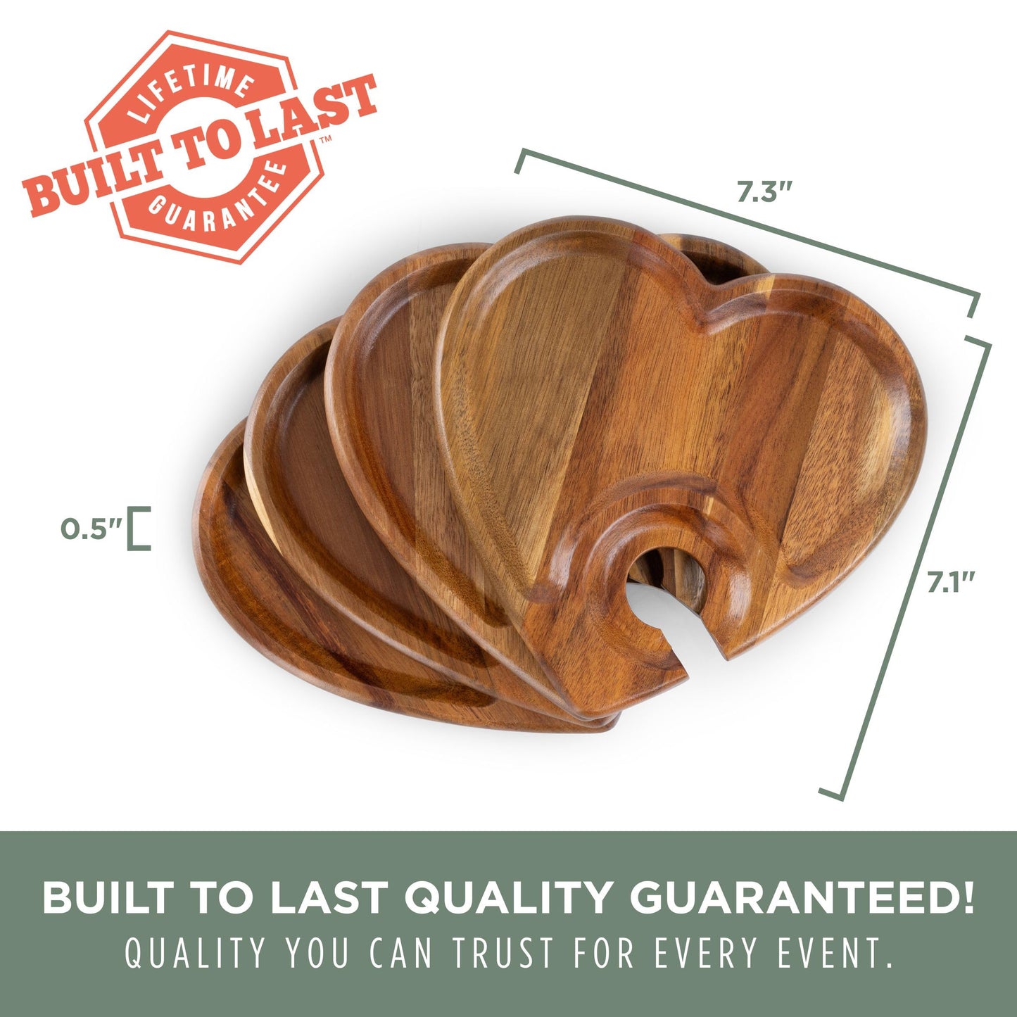 PICNIC TIME Heart Wine Appetizer Plates, Set of 4 Wooden Cocktail Plates with Glass Holder, Mini Charcuterie Boards for Wine and Cheese Parties, Acacia Cheese Board Serving Trays (Acacia Wood)