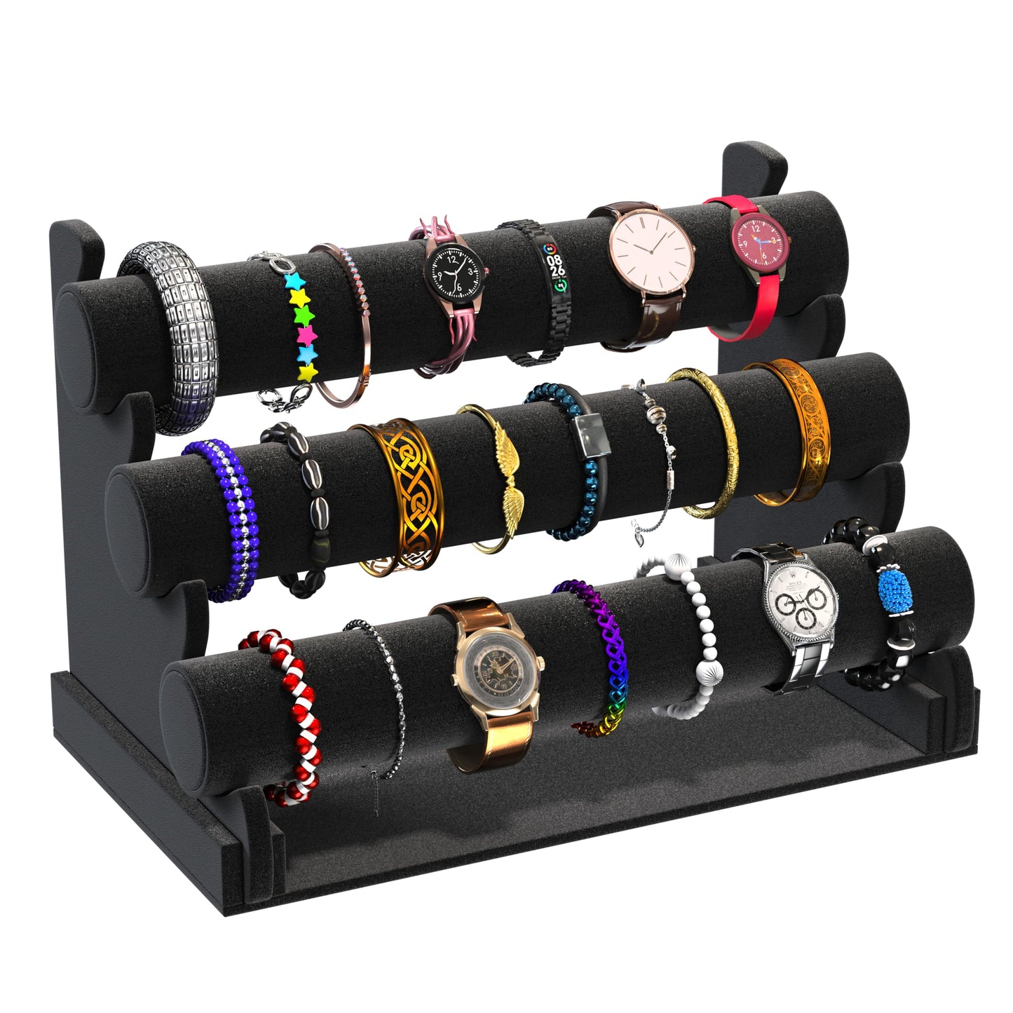 Comelyjewel 3 Tier Velvet Jewelry Organizer Stand for Bracelets, Watches & Necklaces – Space Saving Display Holder for Vanity & Vendor Booths