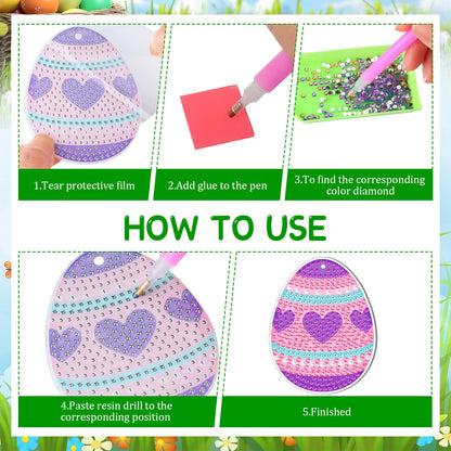 Frienda 24 Pcs Easter Diamond Painting Kits Easter DIY 5d Diamond Painting Keychains by Numbers Arts and Crafts for Adult Decorative Bunny Egg Ornament Decoration