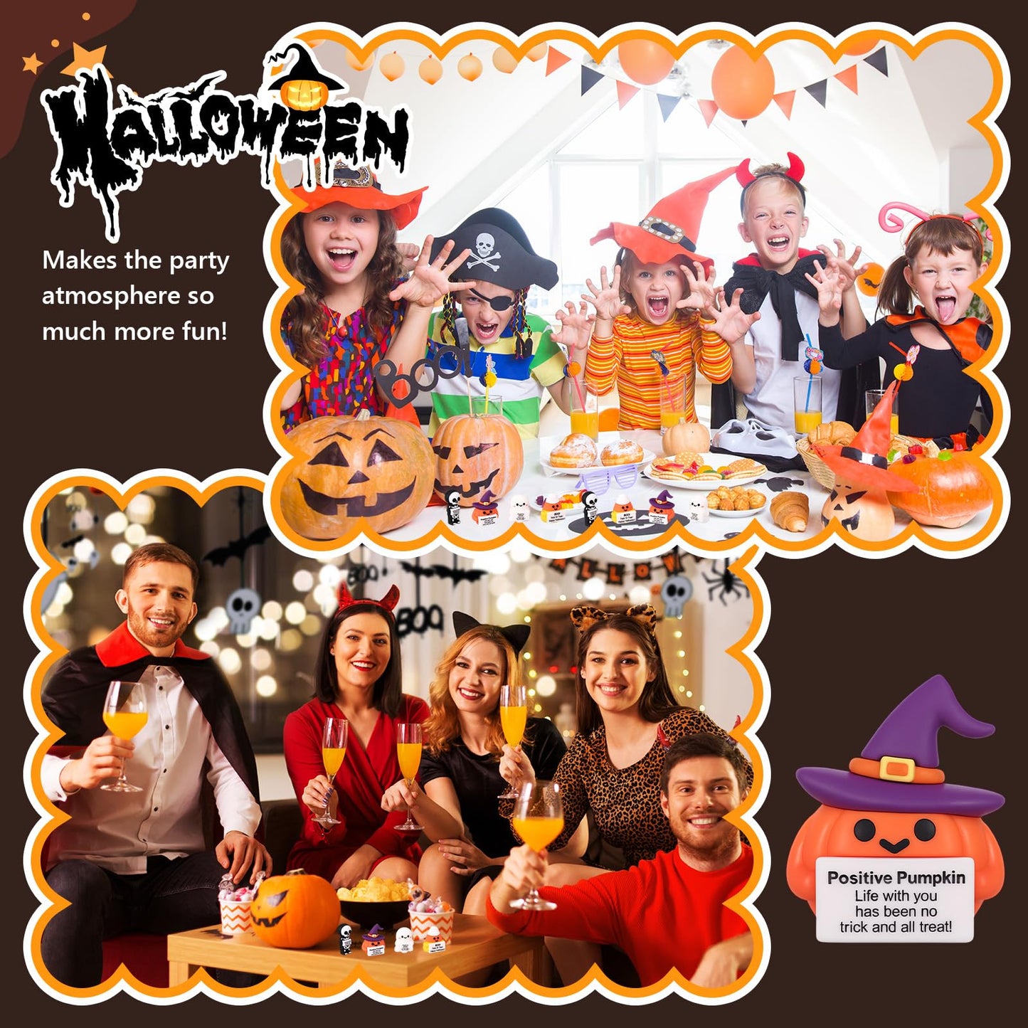 Gejoy 25 Pcs Halloween Mini Rubber Figurine with Motivational Messages Mini Ghost Pumpkin Candy Corn Skeleton Positivity Signs for Office Home Halloween Party Decorations Gifts