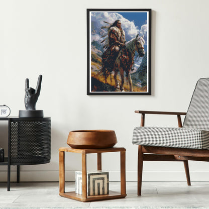 DIY 5D Diamond Art American Native Indian Chief and Horse Paint with Full Drill Round Diamond Gems Painting by Number Kits for Adults Art Craft Home Wall Decor 11.8x15.8in(3)