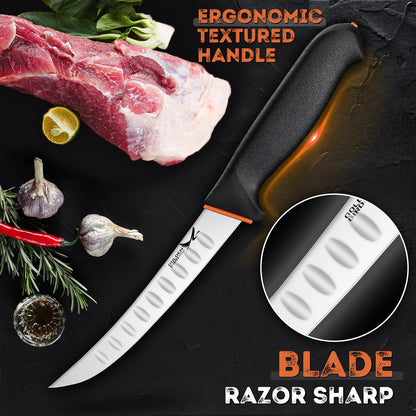 Golden Bird Professional Boning Knife - 6 Inch Stainless Steel Fillet for Meat Cutting, Multifunction Butcher, Granton Edge Breaking, Razor Sharp Chef Knife, Gifts for Men Women