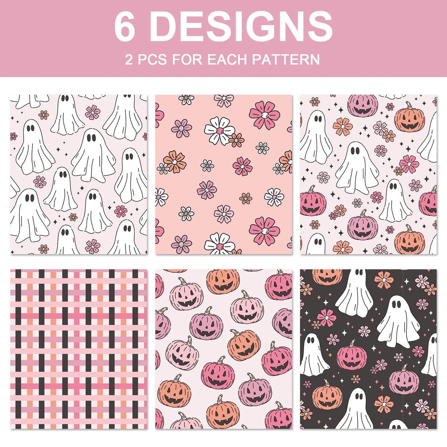 12 Sheets Halloween Wrapping Paper - Not Roll - Pink White Ghost Pumpkin Gift Wrap Paper Folded Flat Cute Art Paper for DIY Crafts, 19.7 x 27.6 Inch
