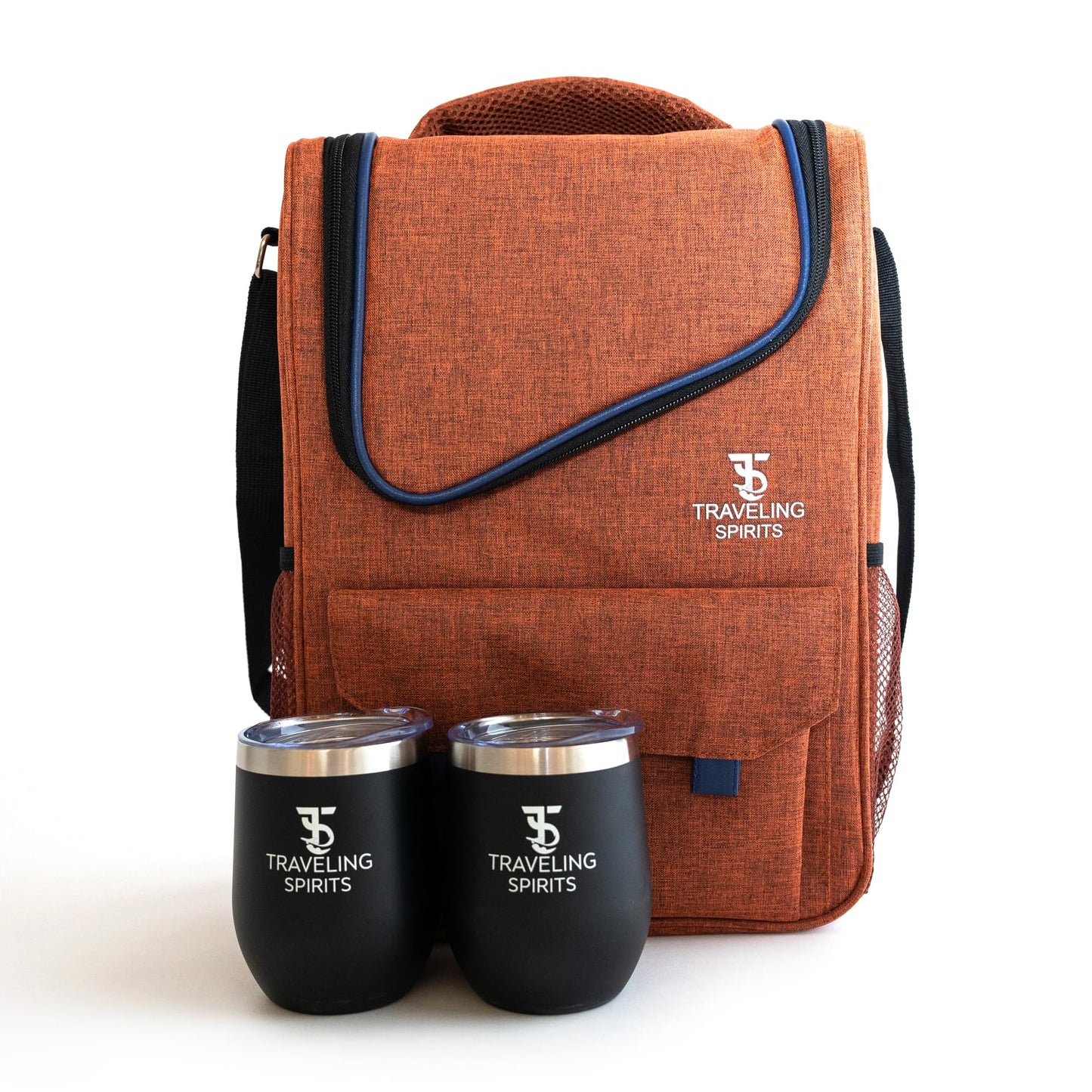 Traveling Spirits Insulated Wine Carrier | 2-3 Bottle Travel Bag With Stainless Steel Tumblers | Cooler Tote for Travel - Great Gift for Wine Lovers and Enthusiasts