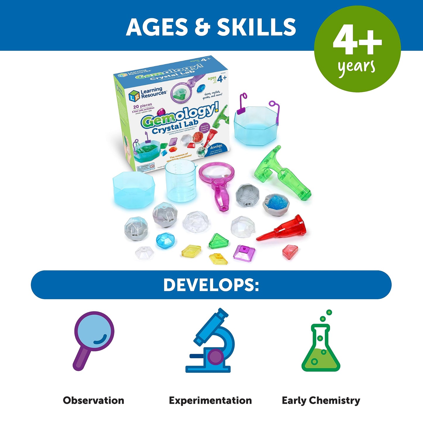 Learning Resources Gemology! Crystal Lab - 20 Pieces, Ages 4+ STEM Toys, Early Science, Science Kit for Kids, Fun Gifts for Kids