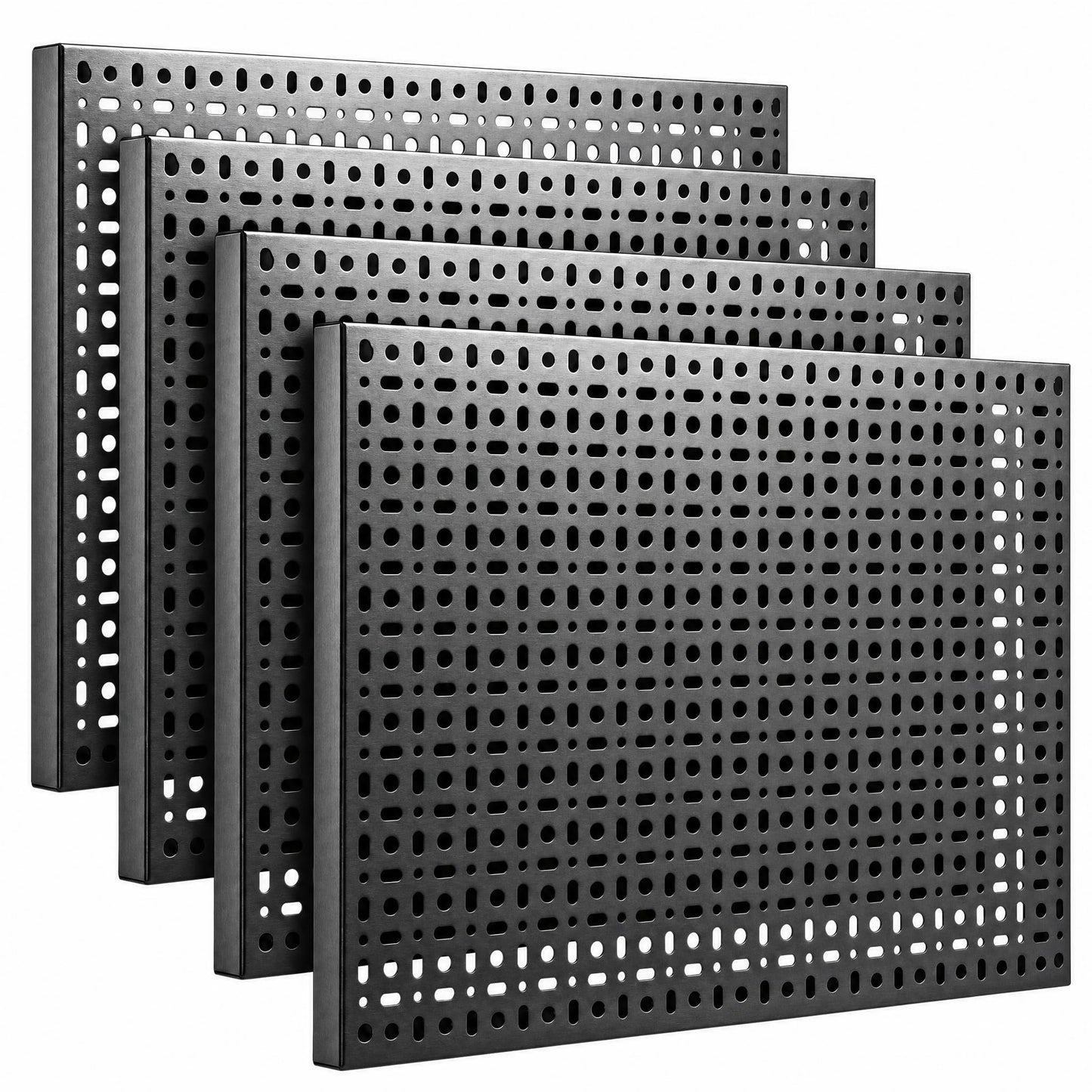 DHLANROY 12x16 Inch Metal Peg Board Panels 4-Pack, Heavy Duty Pegboard Wall Organizer for Garage, Kitchen, Home Office, Craft Room & Retail Display-Modular Black Storage System with Mounting Hardware