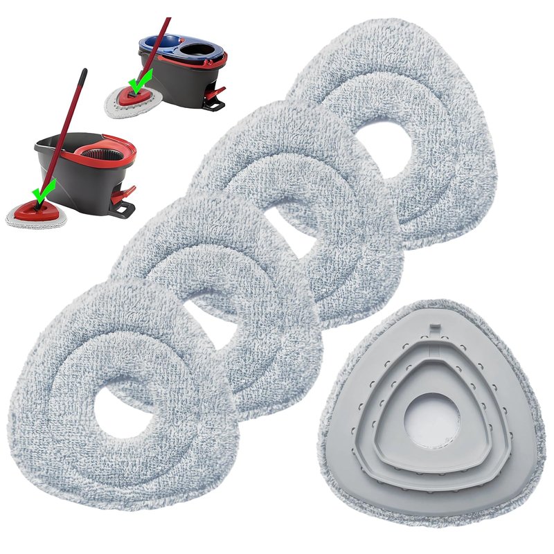 Flat Mop Head Replacements for Ocedar, Microfiber Mopping Head Refill for O-Cedar EasyWring and RinseClean Sys, 4 Pack Flat Spin Mop Pads & 1 Plastic Pad for Cleaning Floor, Wall, Ceiling