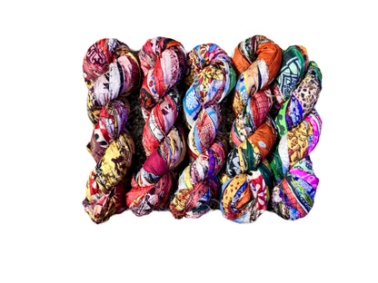 Maker's Craft Pattern Printed Sari Silk Ribbon Yarn 50 Yards, 100Grams for DIY, Knitting, Crocheting, Gift Wrapping, Christmas Decoration, Macrame Makers, Jewelry Making, Rugs Hooking
