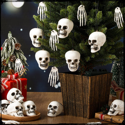 Poen 24 Pcs Mini Horror Halloween Skull Hanging Tree Gothic Ornament Skull Plastic Mini Small Skeleton Head Decoration Spooky Hanging Ornament for Halloween Party Supplies(Black Bow)