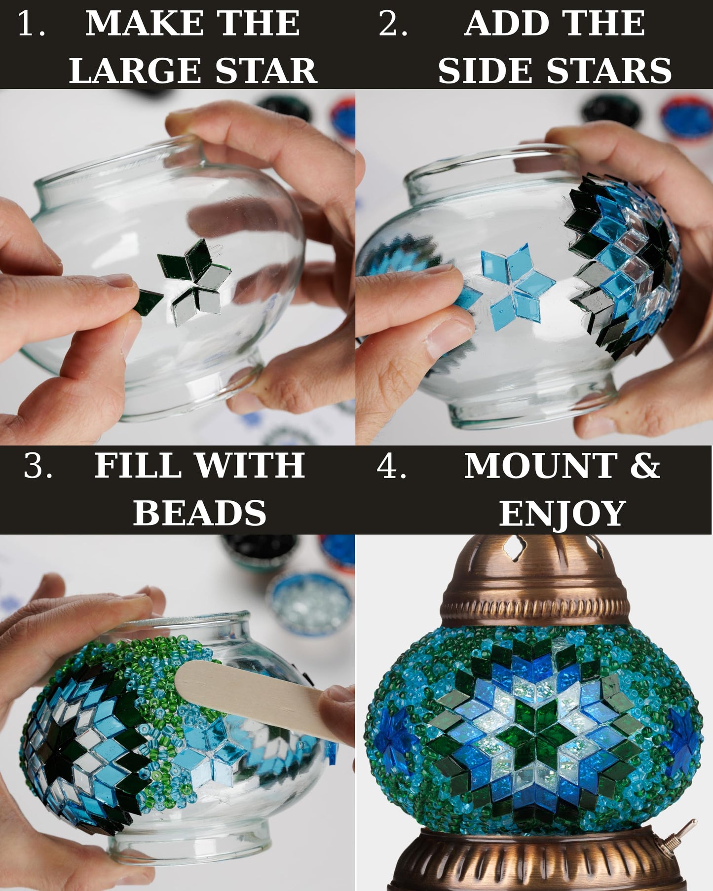 DEMMEX DIY Turkish Mosaic Plug-in Hanging Lamp Kit – NO Grout or Plaster, Beginner-Friendly – Complete Tiffany Mosaic Glass Light-Making Craft Project Kit for Adults and Teens (Turquoise&Green)