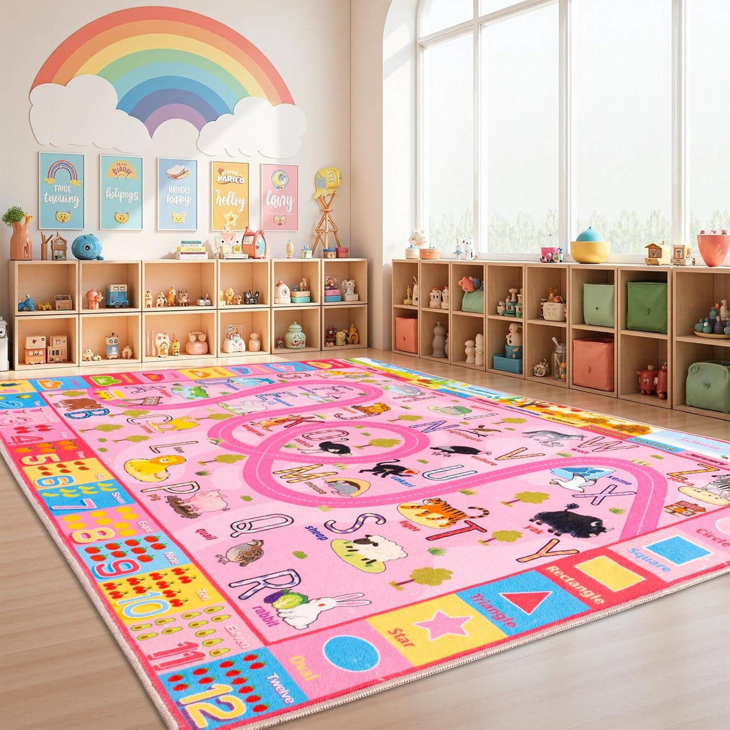 5x7, Washable Kids Play Rug Non-Slip Educational Animal & Season Shape Carpet for Nursery Bedroom Classroom, Ultra-Soft