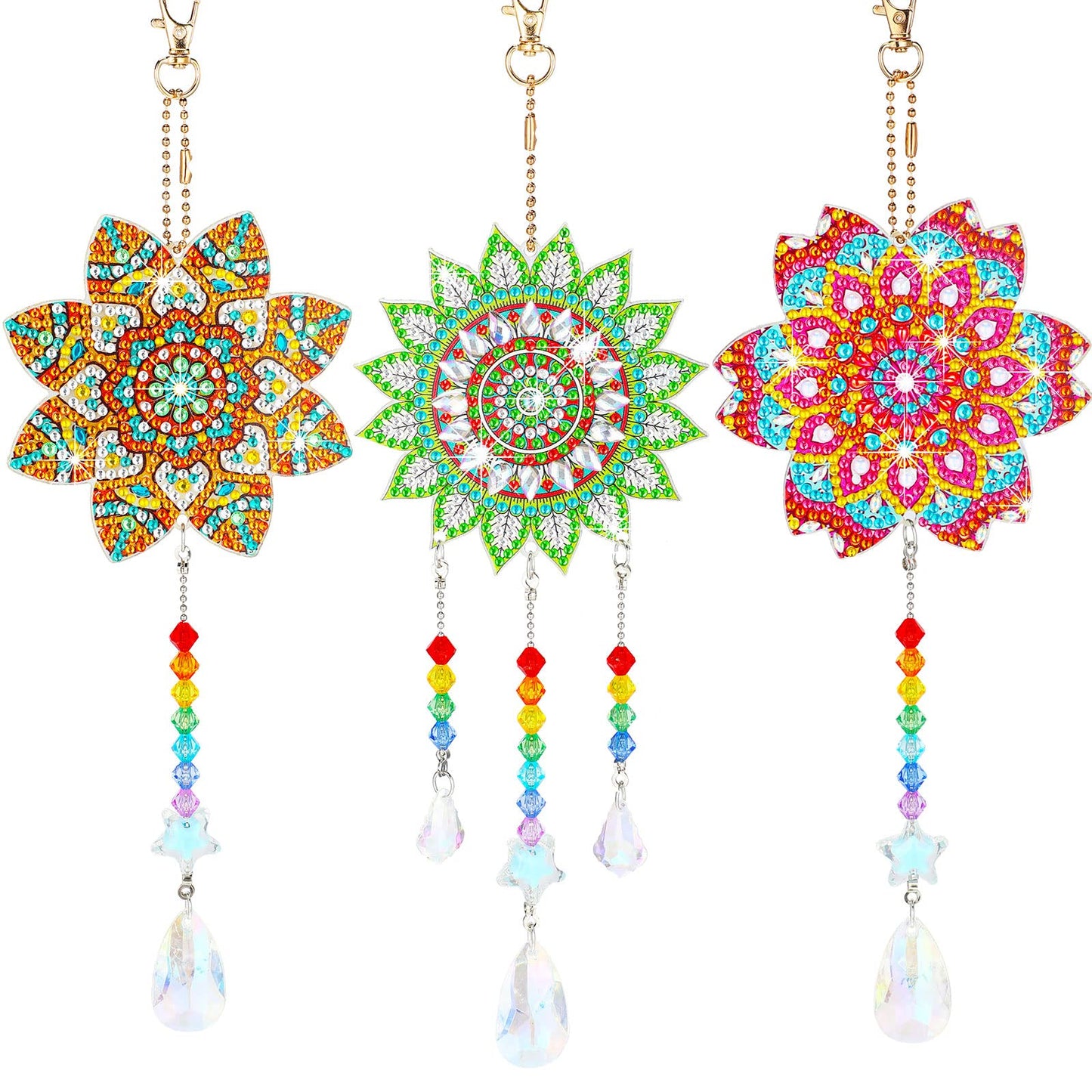 Macarrie 3 Pack Diamond Painting Suncatcher Spring Diamond Art Sets Painting Suncatcher Rhinestone Wind Chime Double Sided Crystal Hang Ornament Flower Crystal Kit Gifts for DIY Window(Stylish Style)