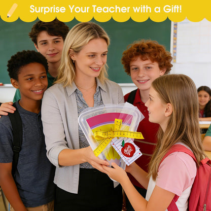 6 Set 9.05*7.28 in Large Teacher Appreciation Gifts Box with Apple Cards Ruler Ribbon Mesh, Back to School Reusable Pizza Storage Containers, Pencil Shaped Gift Box for Wrapping Teacher Appreciation