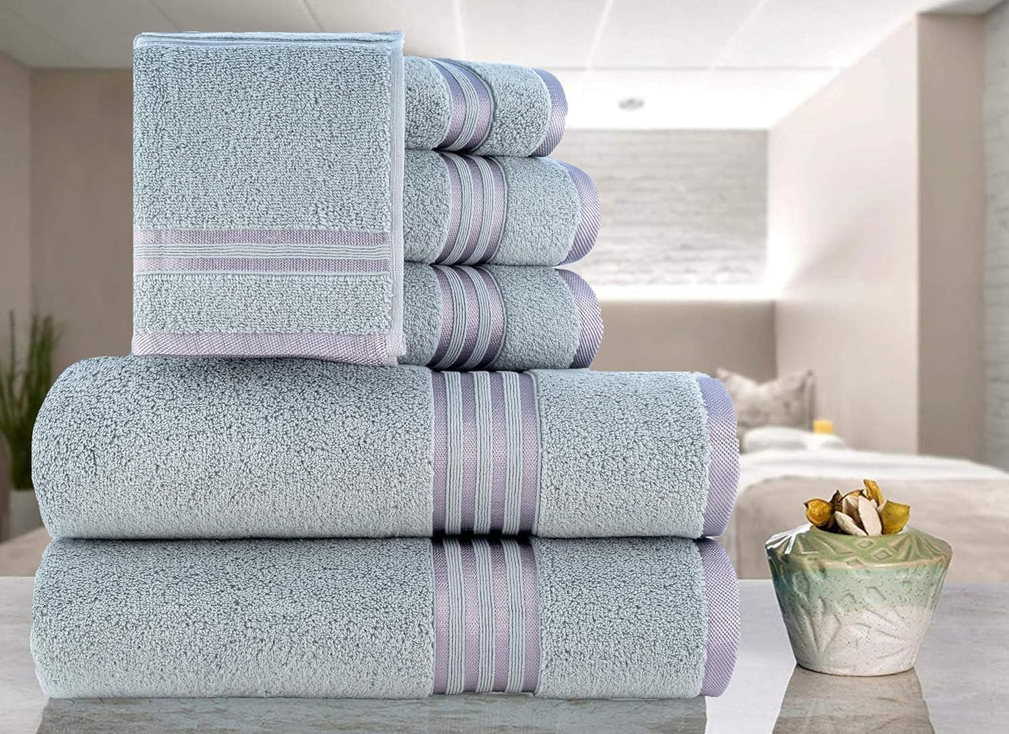 6Pcs 100% Set- 600 2Bath 2Hand 2Washcloths, Set CASA COPENHAGEN Zero Twist Egyptian Cotton Large Designer Towels Gift