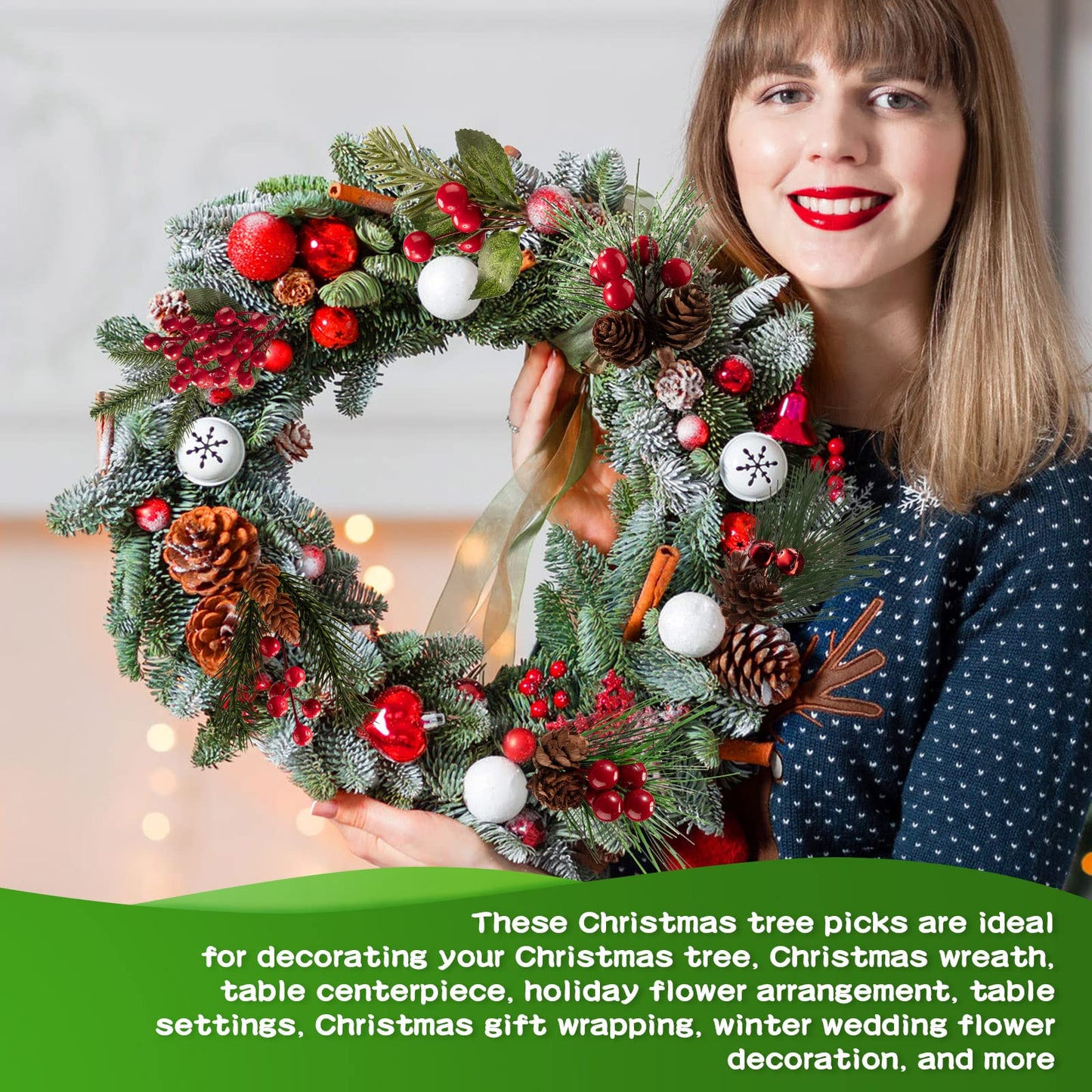 Yunsailing 37 Pcs Artificial Christmas Tree Picks Faux Cedar Holly Pine Stems with Red Berries Christmas Tree Picks Decorations for Xmas Winter Holiday DIY Crafts Wreath(Classic)